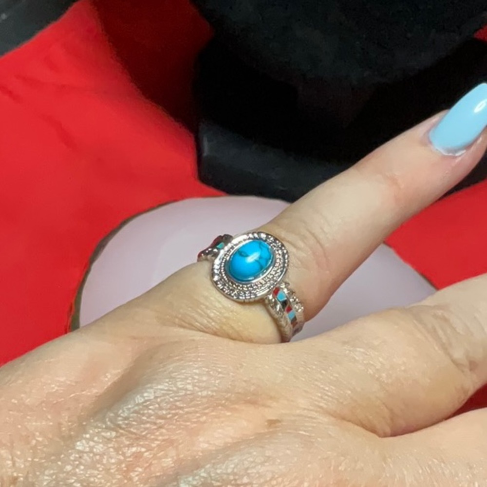 Silver & Turquoise country chic, southwestern Ring size 8